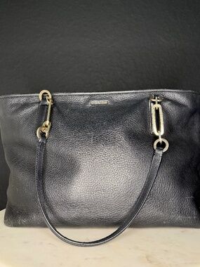 Coach‎ Black Genuine Leather Tote Bag Gold-Tone Hardware